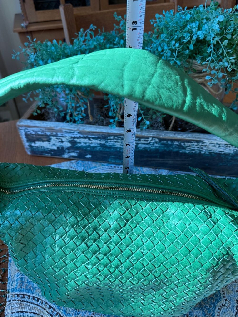 Giorgia Milani Leather Hobo Bag Made In Italy Green Woven - Picture 6 of 11